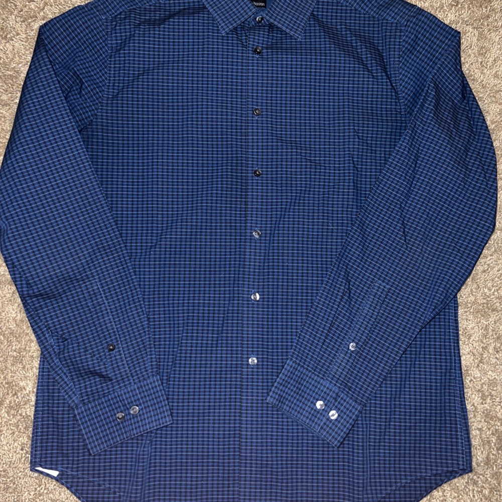 Calvin Klein Navy Checkered Button Down Shirt